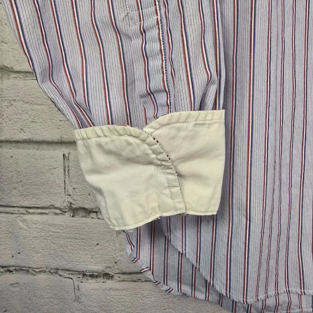 J. CREW MENS BUTTON DOWN LONG SLEEVE SHIRT BLUE STRIPED WHITE CUFF SIZE LARGE